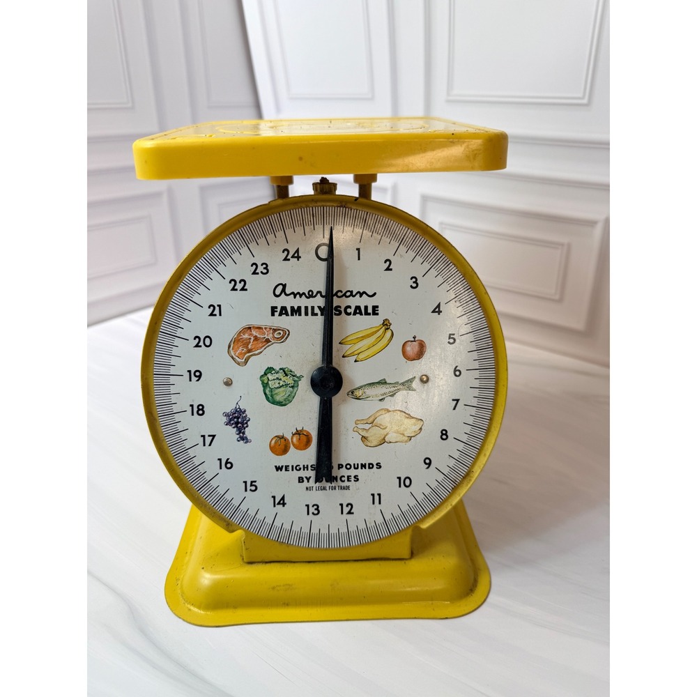 Vintage Yellow American Family Scale 25lb Metal Kitchen Farmhouse Decor